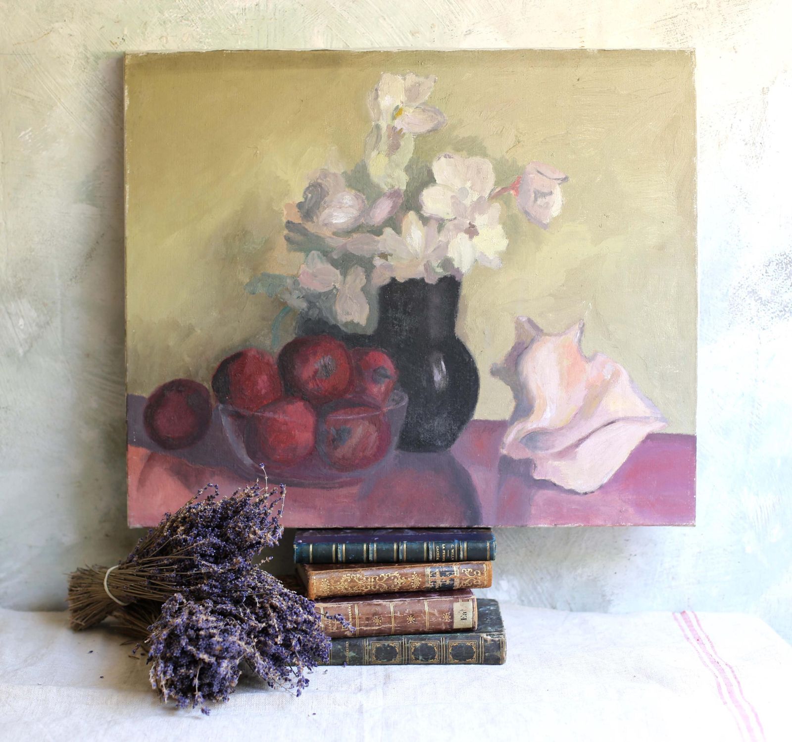 Original Still Life Oil Painting French Antique Impressionist Artist Fruit On Canvas Picture photo vintage