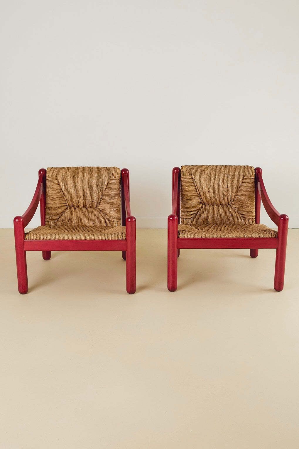 photo for sale Cassina Carimate Armchair Pair Stained Red