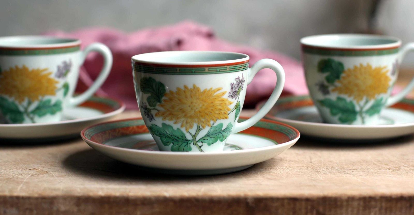 Set Of 4 Vintage Haviland Limoges Cups & Saucers Pate Celadon Chrysantheme French Porcelain Tea Set photo vintage