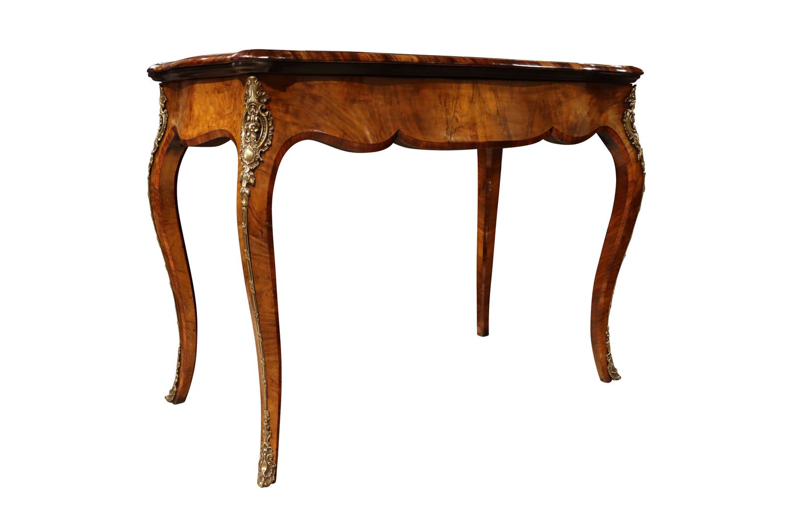 Fine Mid 19th Century French Louis XV Style Burr Walnut Fold Over Card / Games Table, Circ photo furniture
