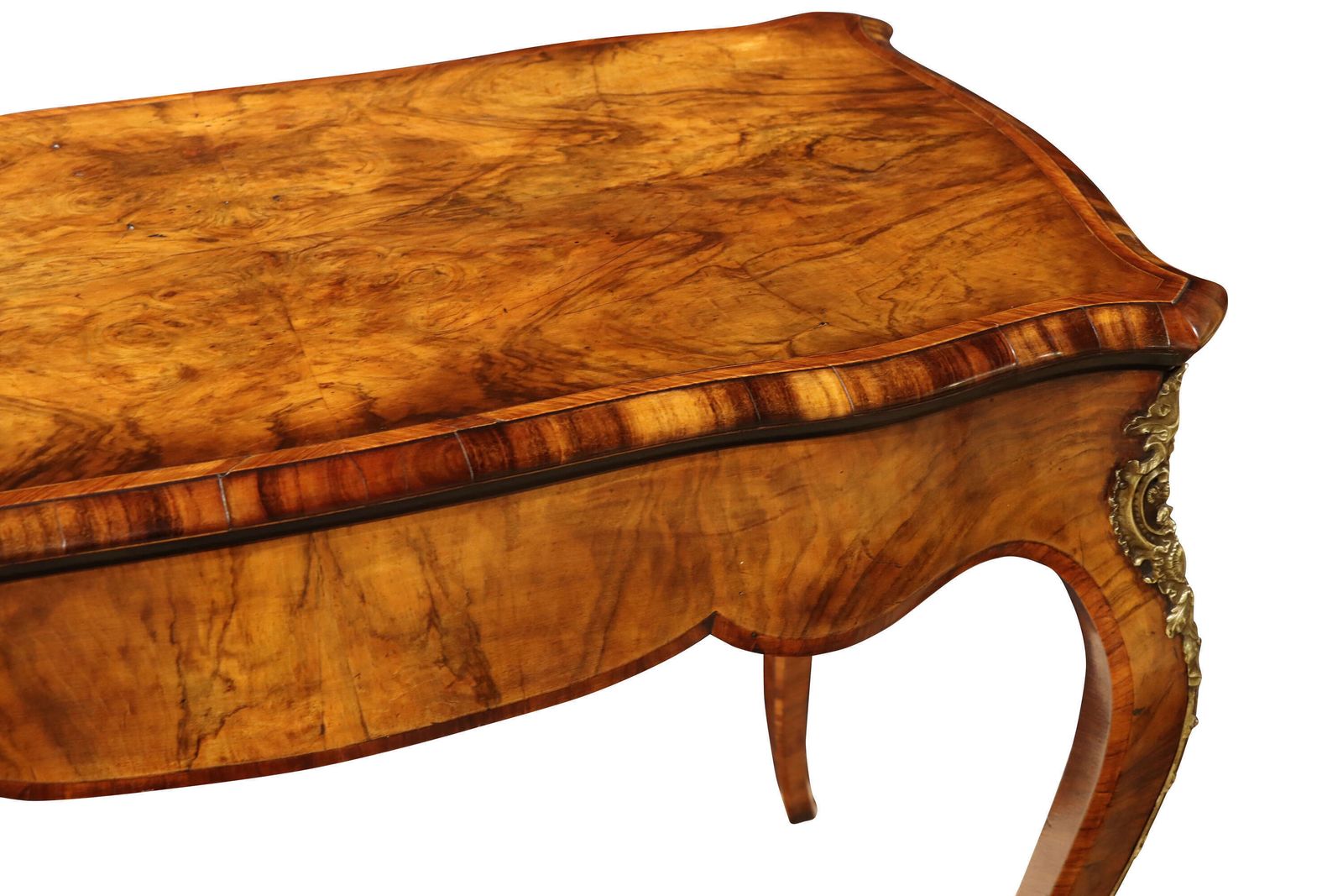 Fine Mid 19th Century French Louis XV Style Burr Walnut Fold Over Card / Games Table, Circ photo vintage