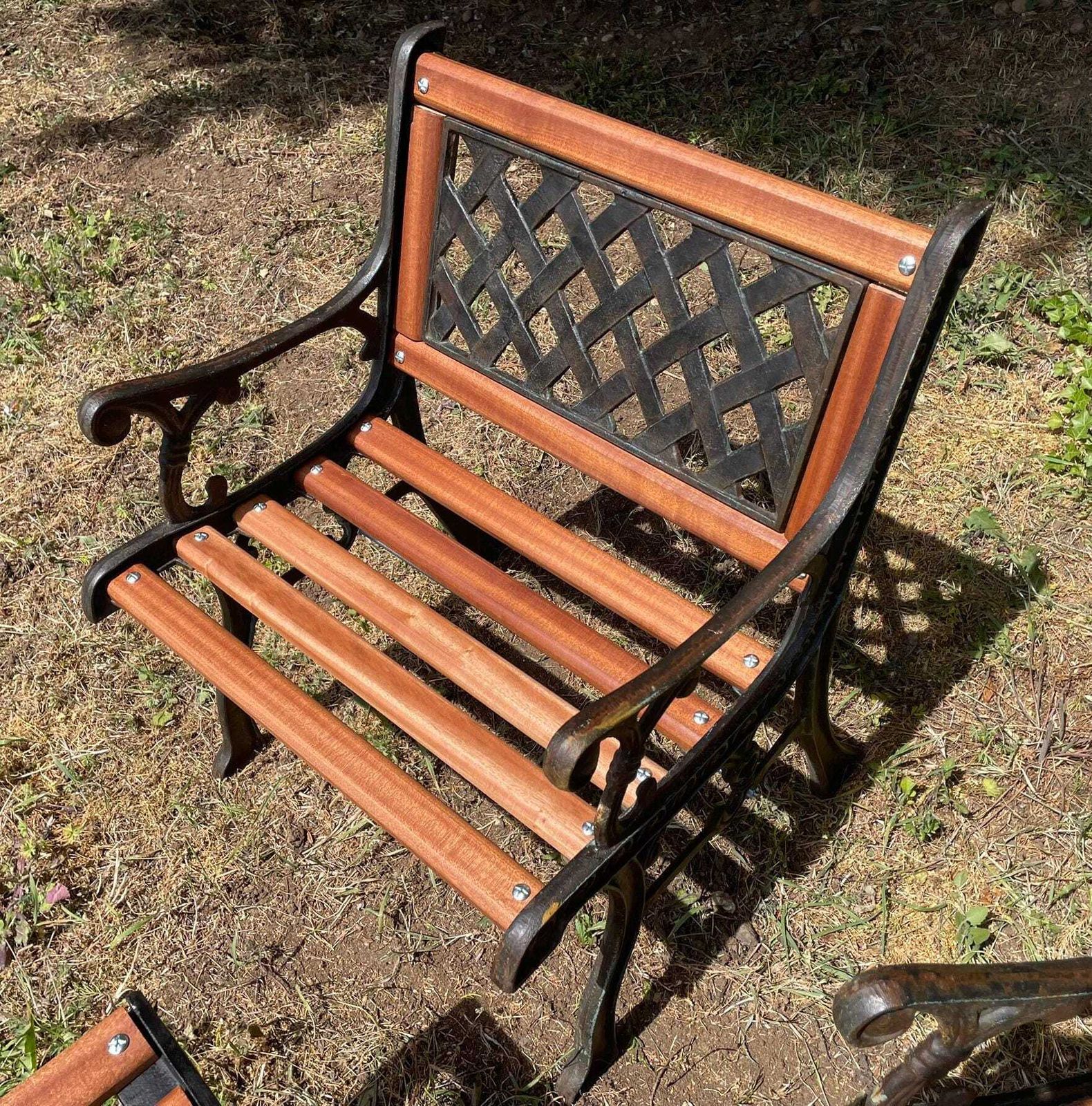 Vintage Restored Cast Iron Garden Bistro Set With Hardwood Slats photo 425.0