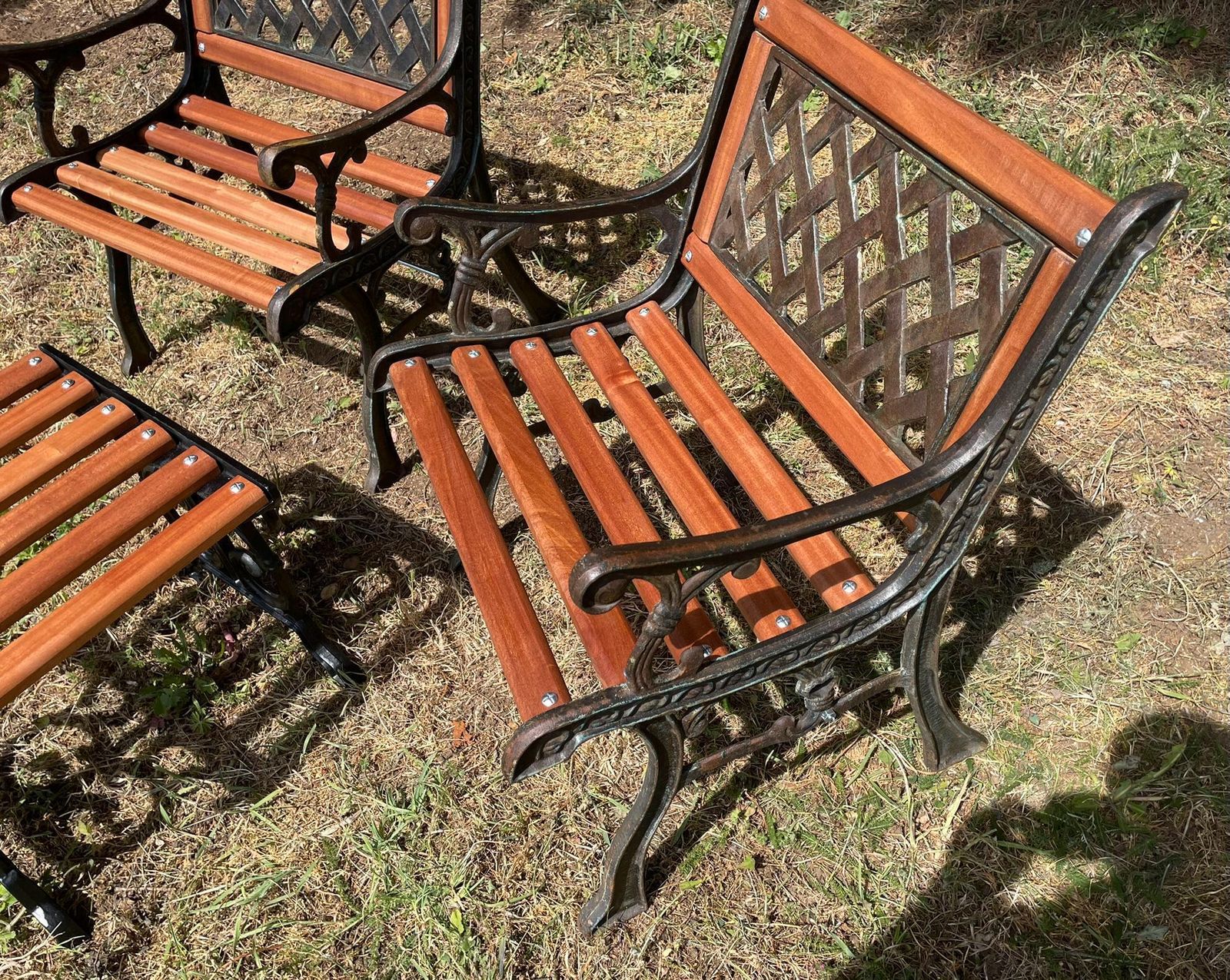 Vintage Restored Cast Iron Garden Bistro Set With Hardwood Slats photo vintage