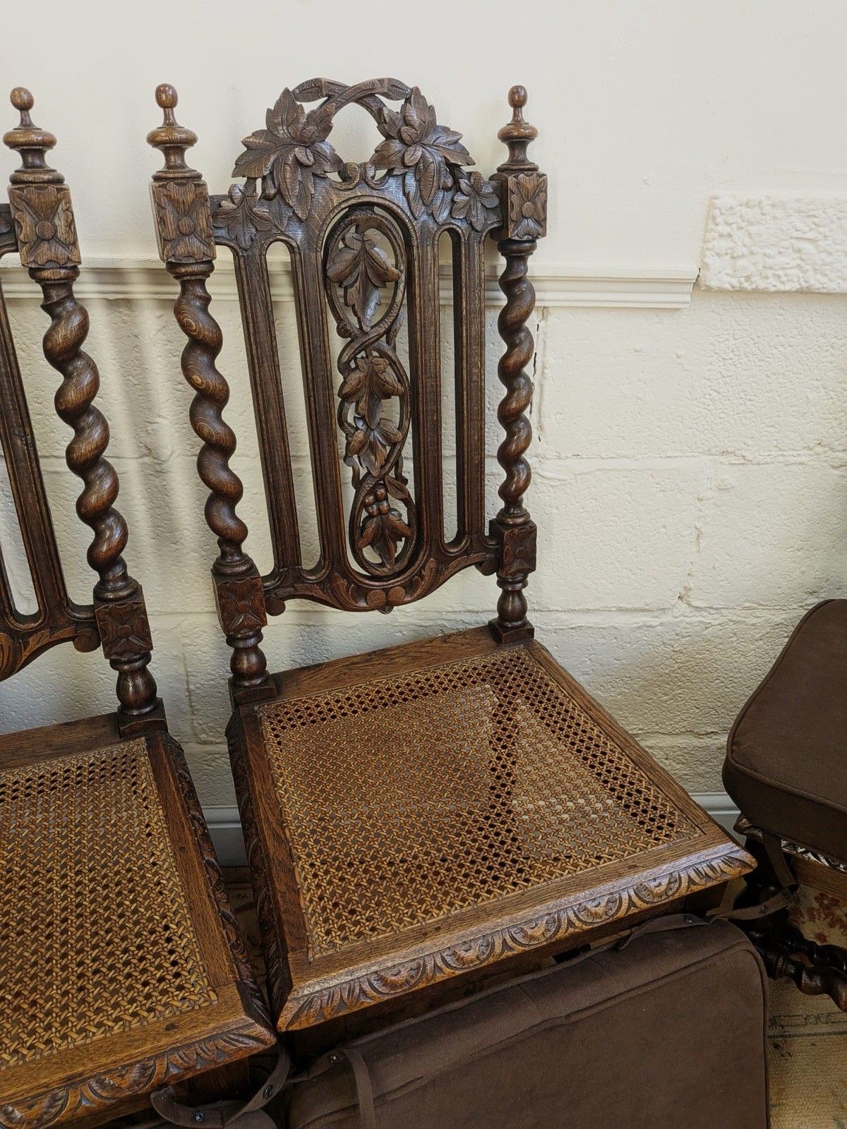 Set Of 6 Victorian Carved Rattan Seated With Cushion Dining Chairs photo Furniture