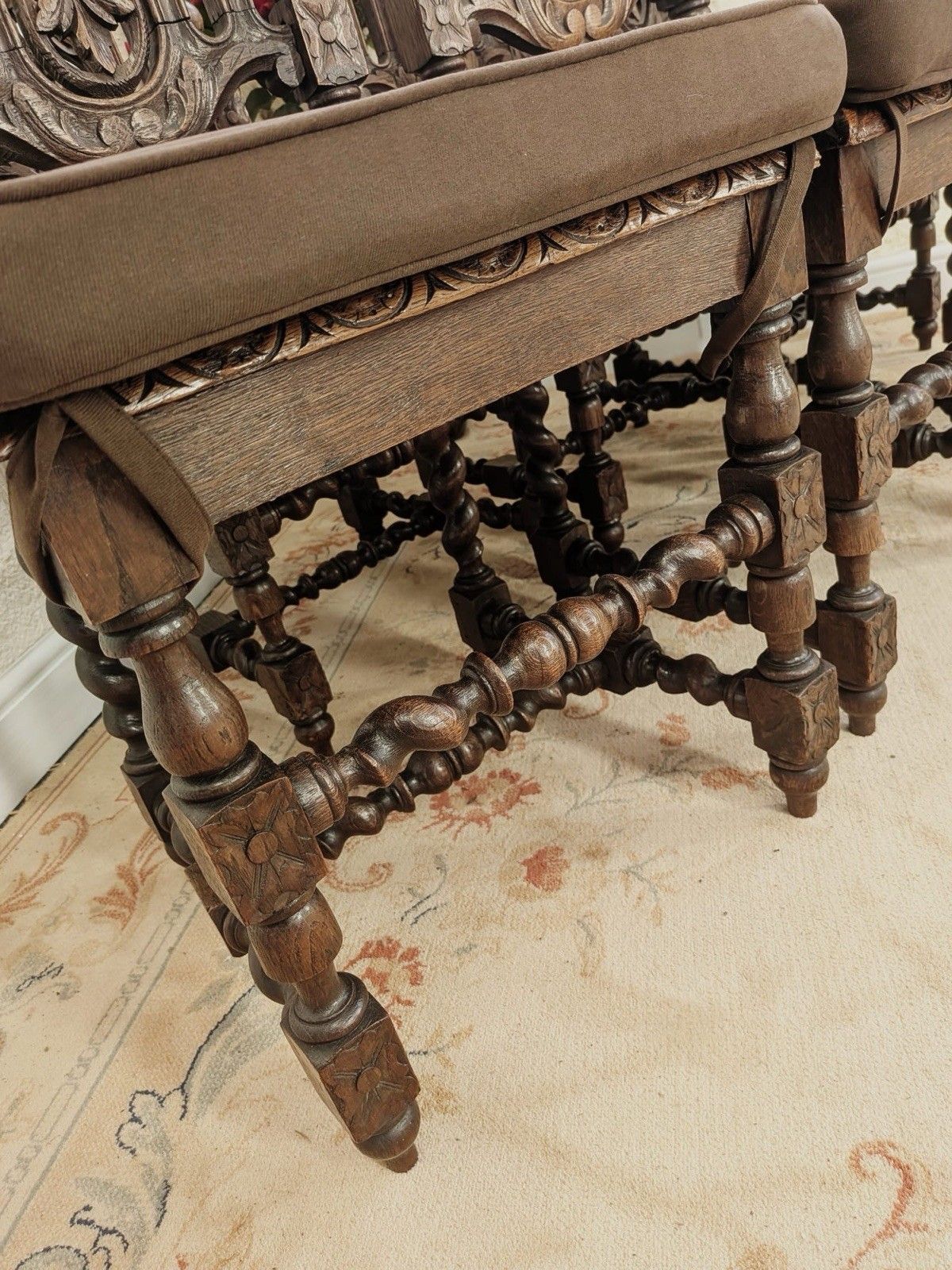 Set Of 6 Victorian Carved Rattan Seated With Cushion Dining Chairs photo vintage