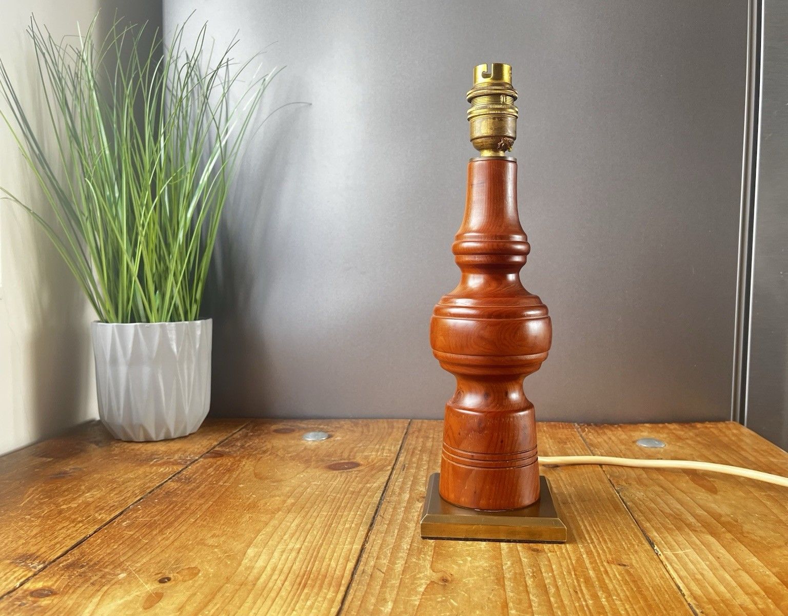 Mid Century Turned Teak Hooped Table Lamp Desk Light Vintage Scandi 60's 70's photo vinterior