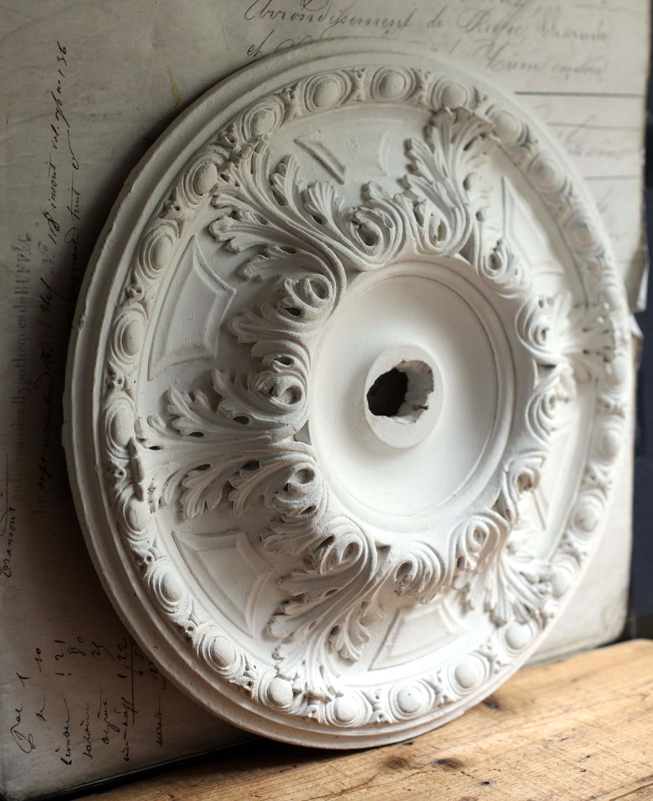 Vintage French Ceiling Medallion Round Molding Rococo Style Decoration Acanthus Leaves Architectural Salvage