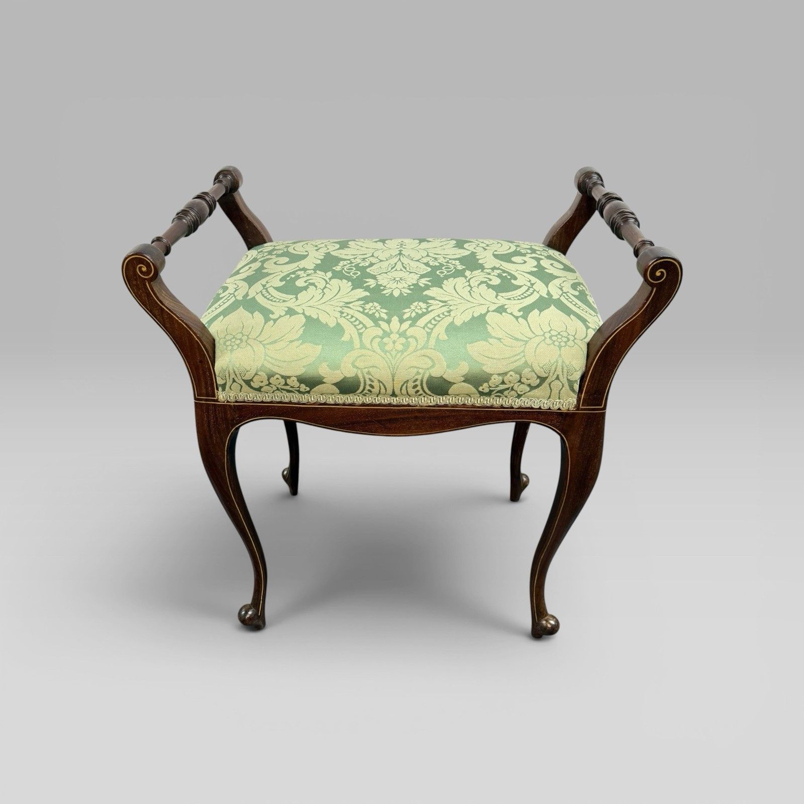 Antique Victorian Mahogany Piano Stool With Green Floral Upholstery photo buy