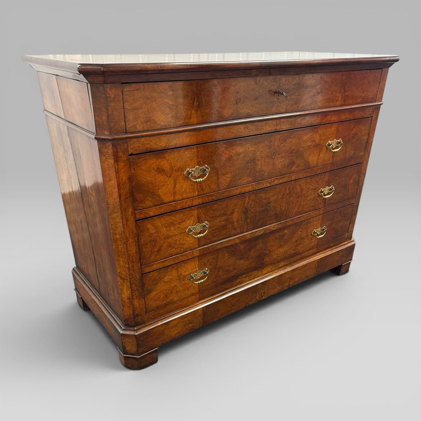 Antique French Provincial Walnut Commode With Mahogany Crossbanding