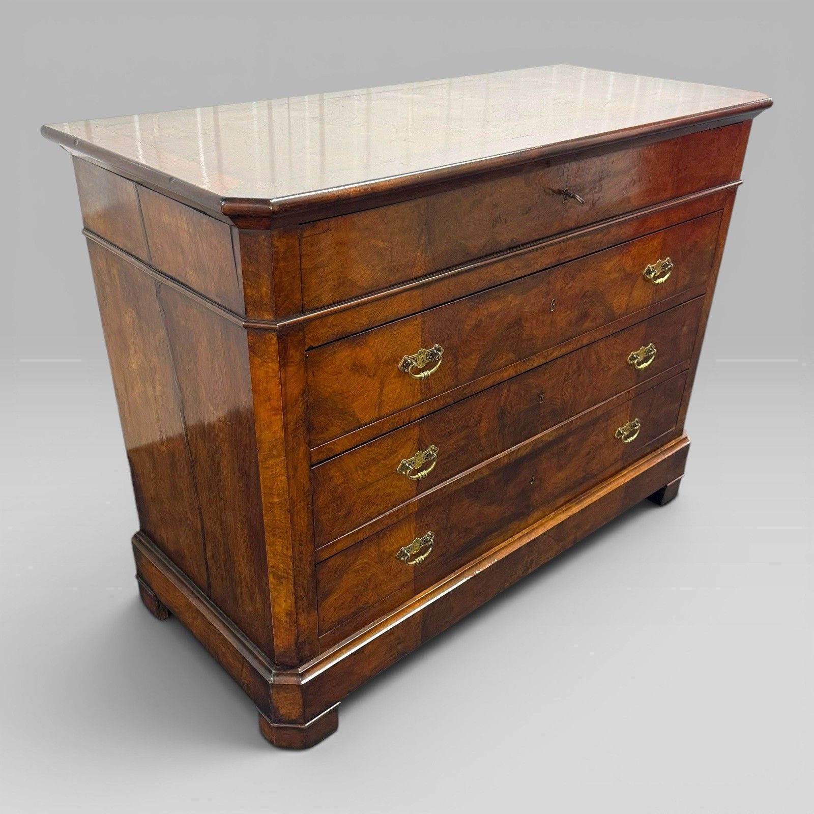 Antique French Provincial Walnut Commode With Mahogany Crossbanding photo for sale
