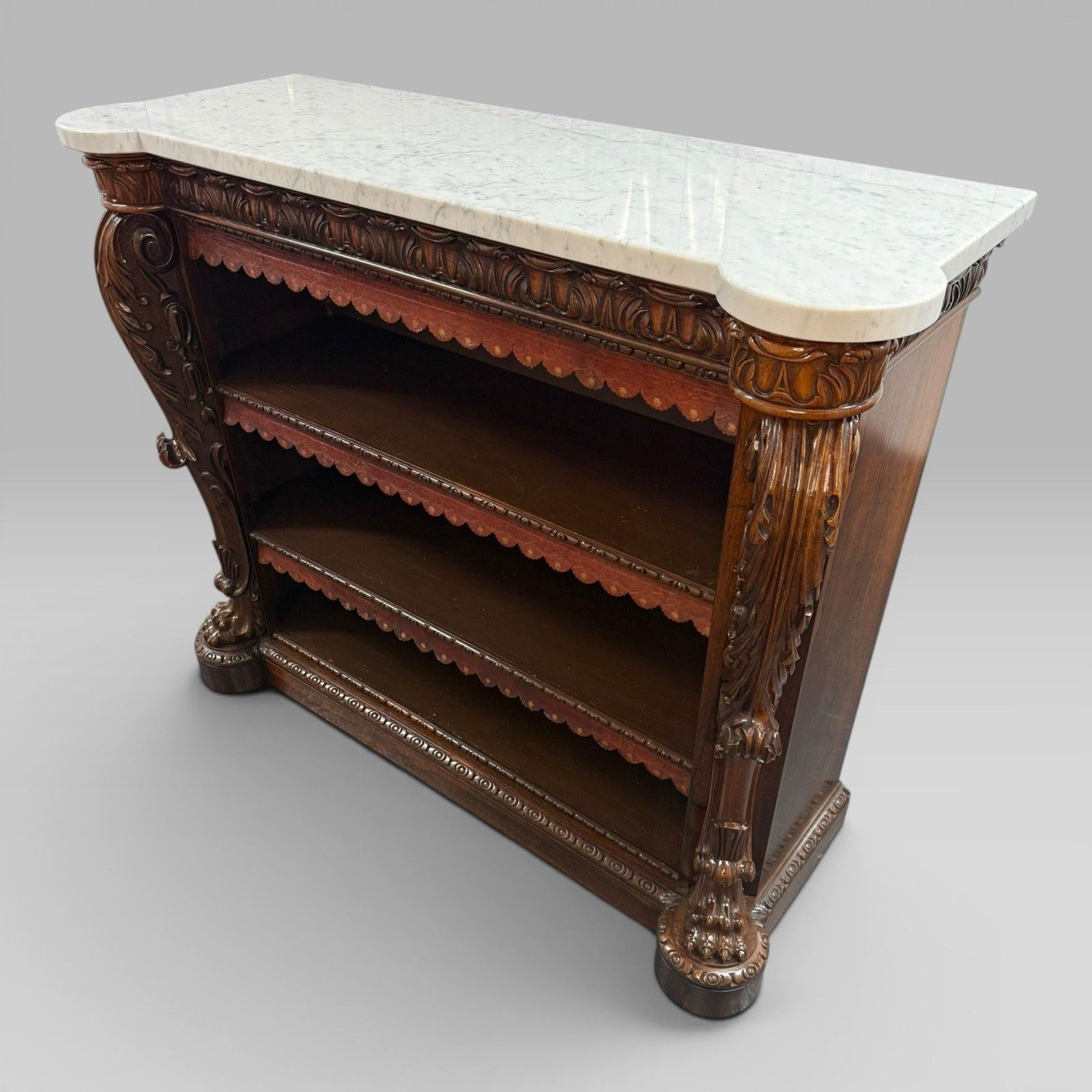 Antique William IV Rosewood Open Bookcase Marble Top Attributed Gillows photo for sale