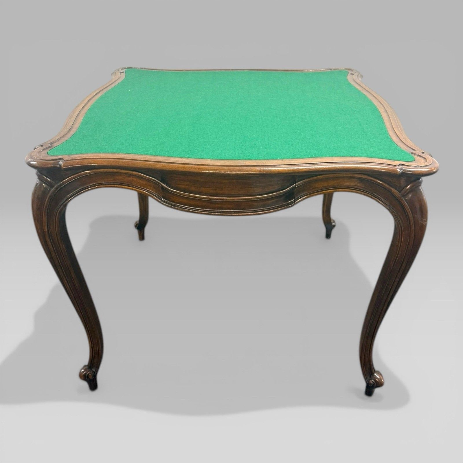 Antique French Walnut Fixed Card Centre Table Cabriole Legs 4 Drawers photo for sale