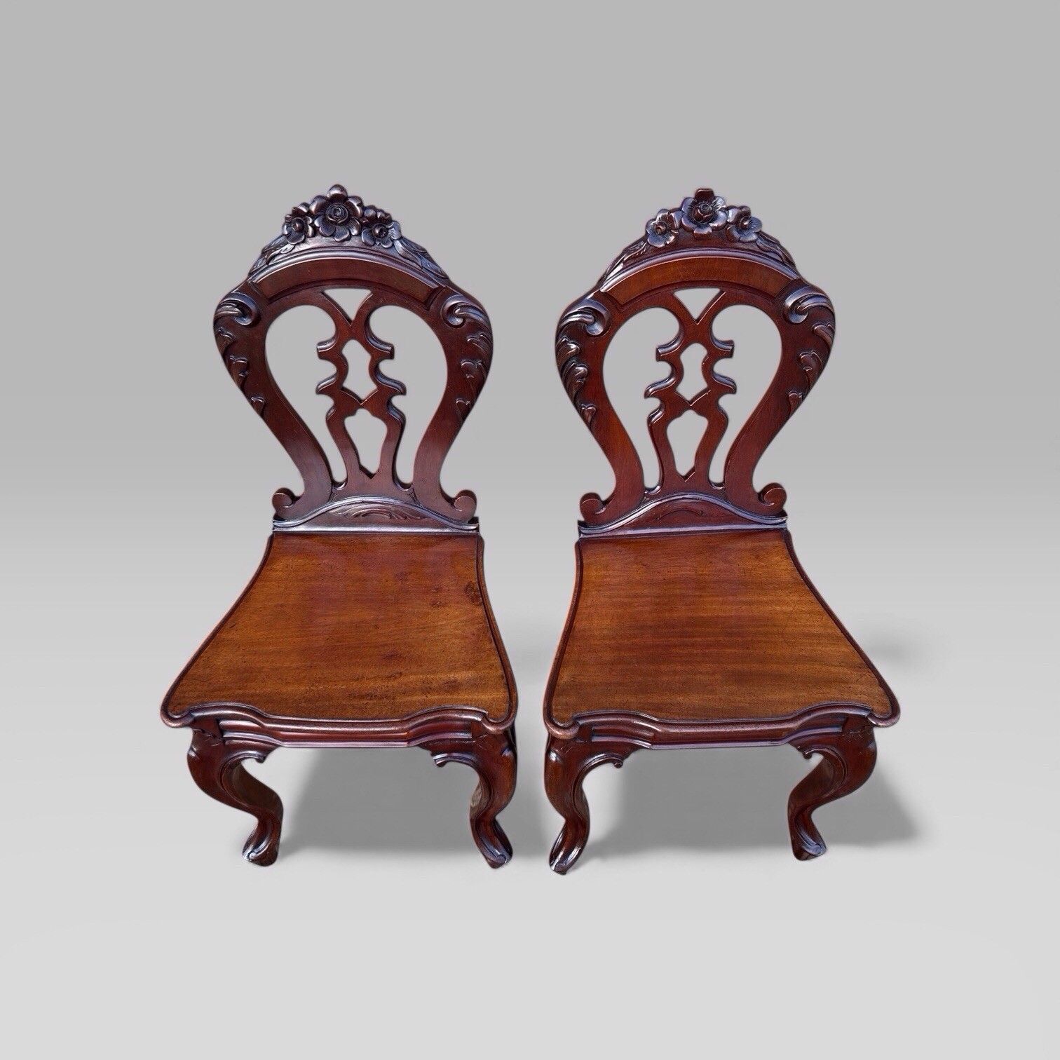 Antique Pair Of Victorian Carved Mahogany Hall Chairs photo Furniture