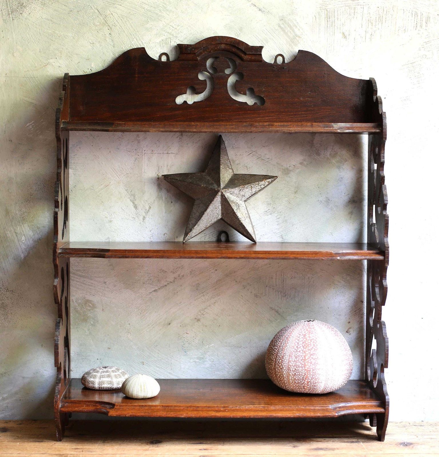 Antique French Gothic Bookcase Shelves Small Wooden Church Wall Mounted Shelf Unit photo vinterior