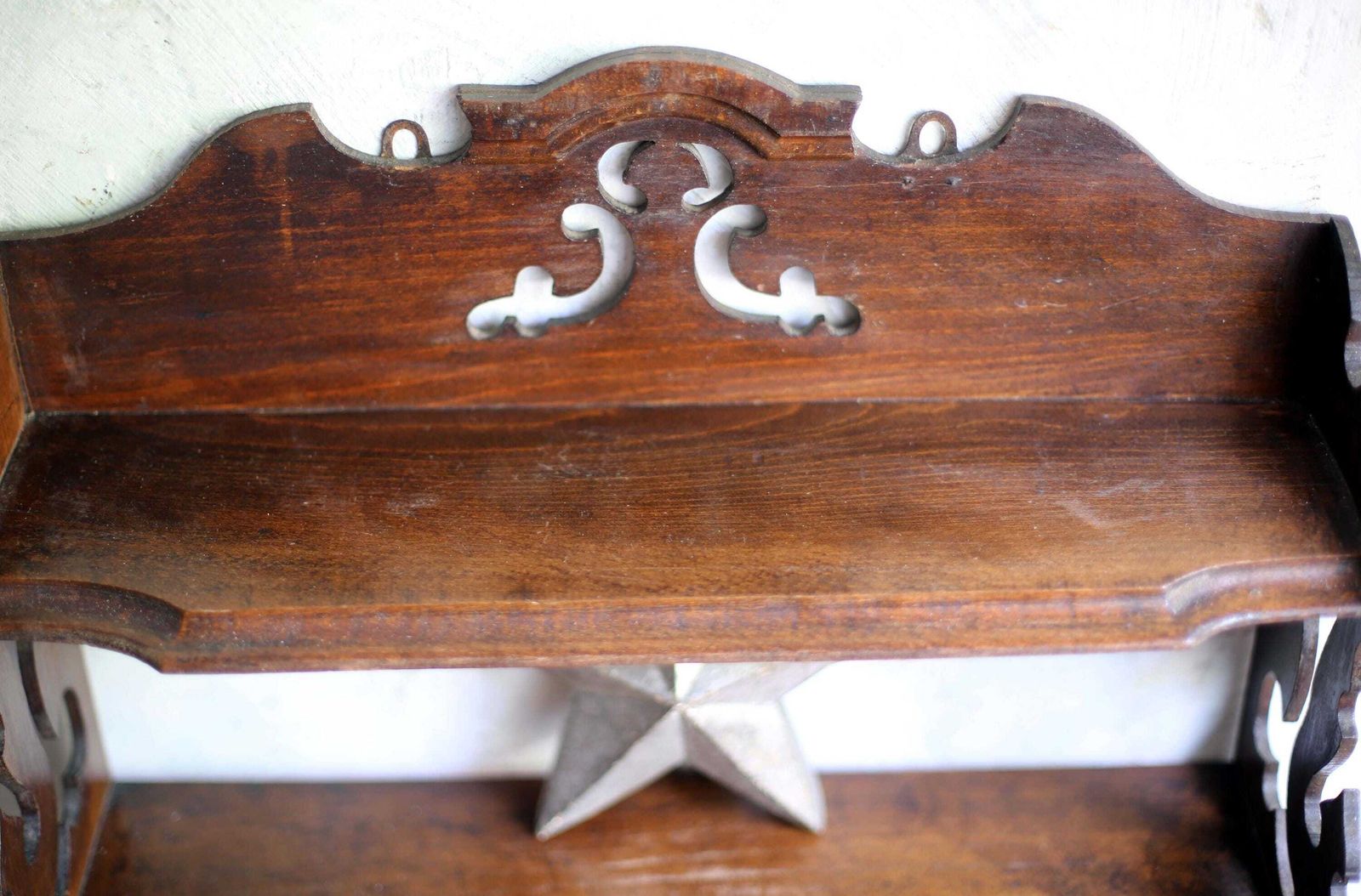 photo furniture Antique French Gothic Bookcase Shelves Small Wooden Church Wall Mounted Shelf Unit