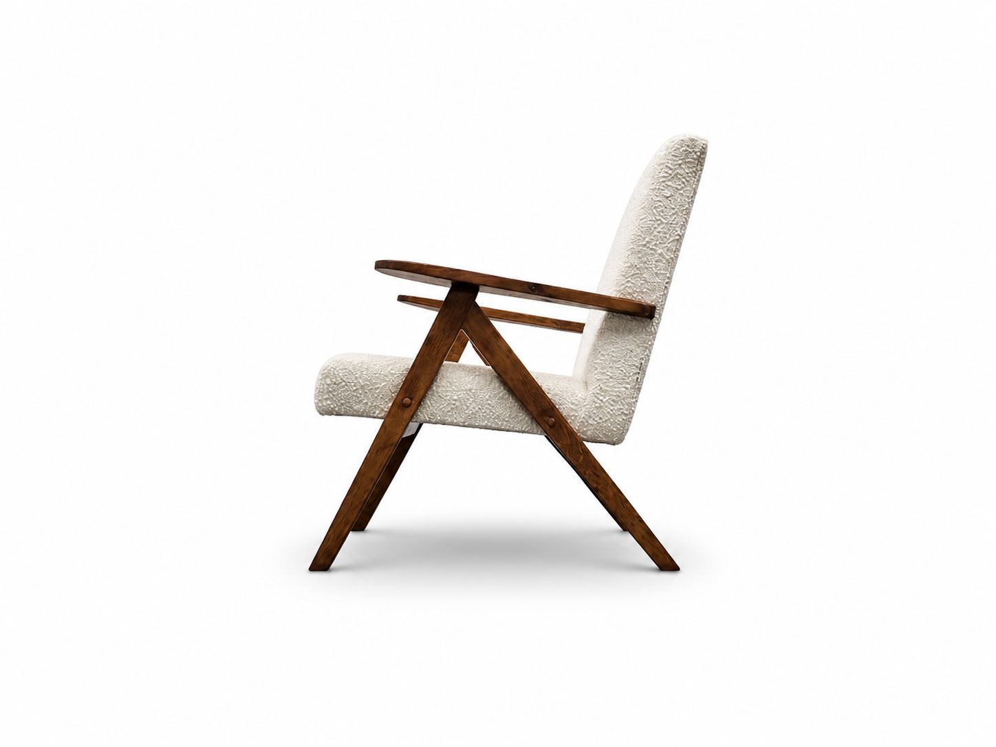 1960 Mid Century Easy Chair Model B 310 Var In Ivory Boucle And Oak photo vinterior