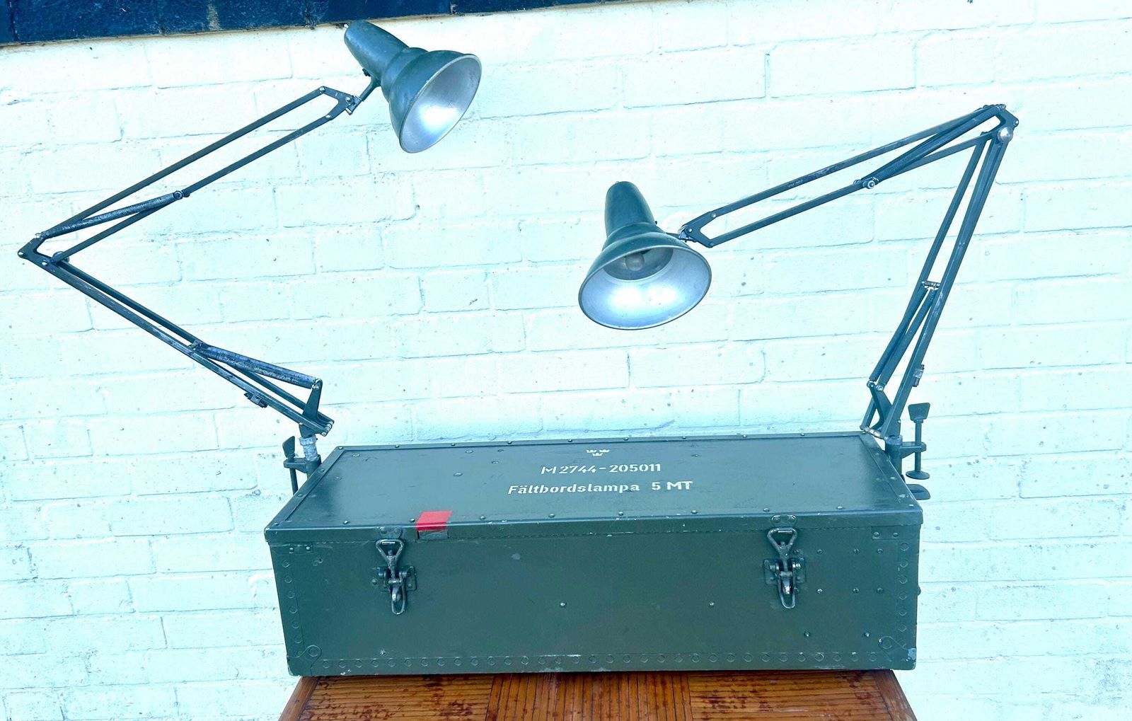 5 Available 1980s Military Swedish Green Clamp On Lamp Desk Industrial Vintage Retro Anglepoise Antique Light Lighting Mid Century Army photo furniture