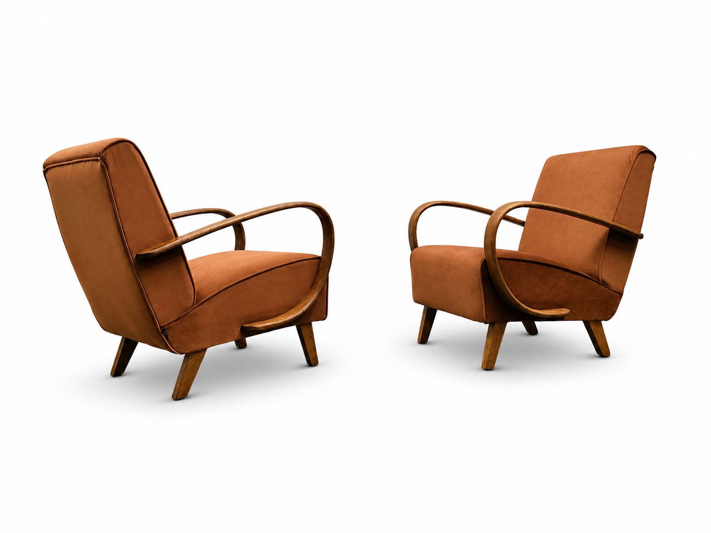1930s Jindrich Halabala Bentwood Armchairs In Cognac Velvet