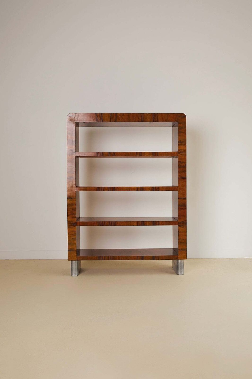 Italian Burl Wood Bookcase With Chrome Feet photo furniture