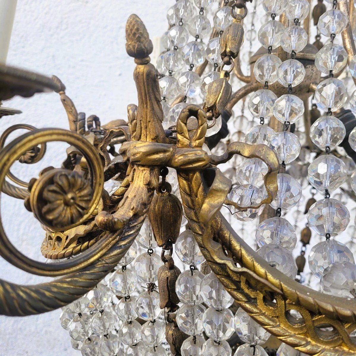 Balloon Chandelier / Beaded Bag H105cm, Bronze And Crystal, Early 20th Century photo vinterior