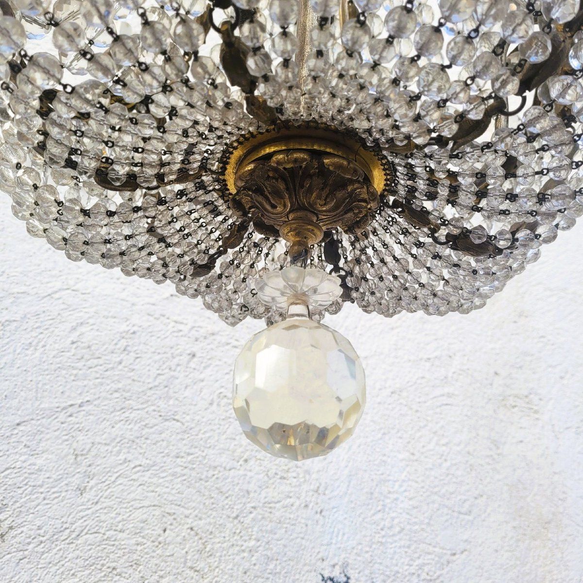 1700.0 Balloon Chandelier / Beaded Bag H105cm, Bronze And Crystal, Early 20th Century photo