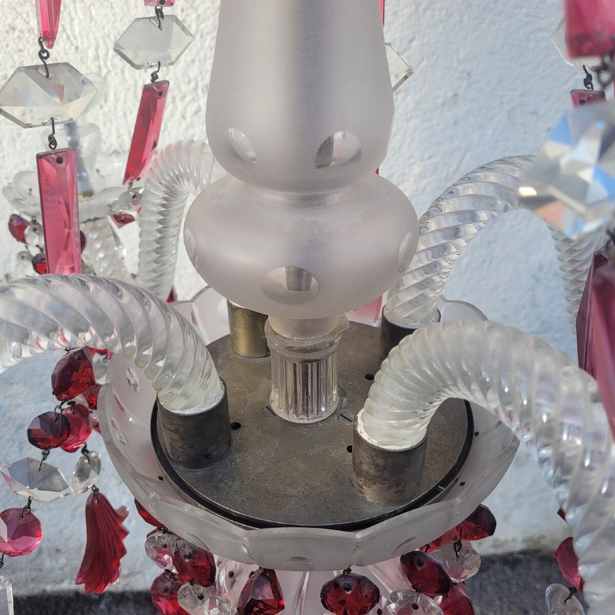 Red And Transparent Bohemian Crystal Chandelier, 20th Century photo vinterior