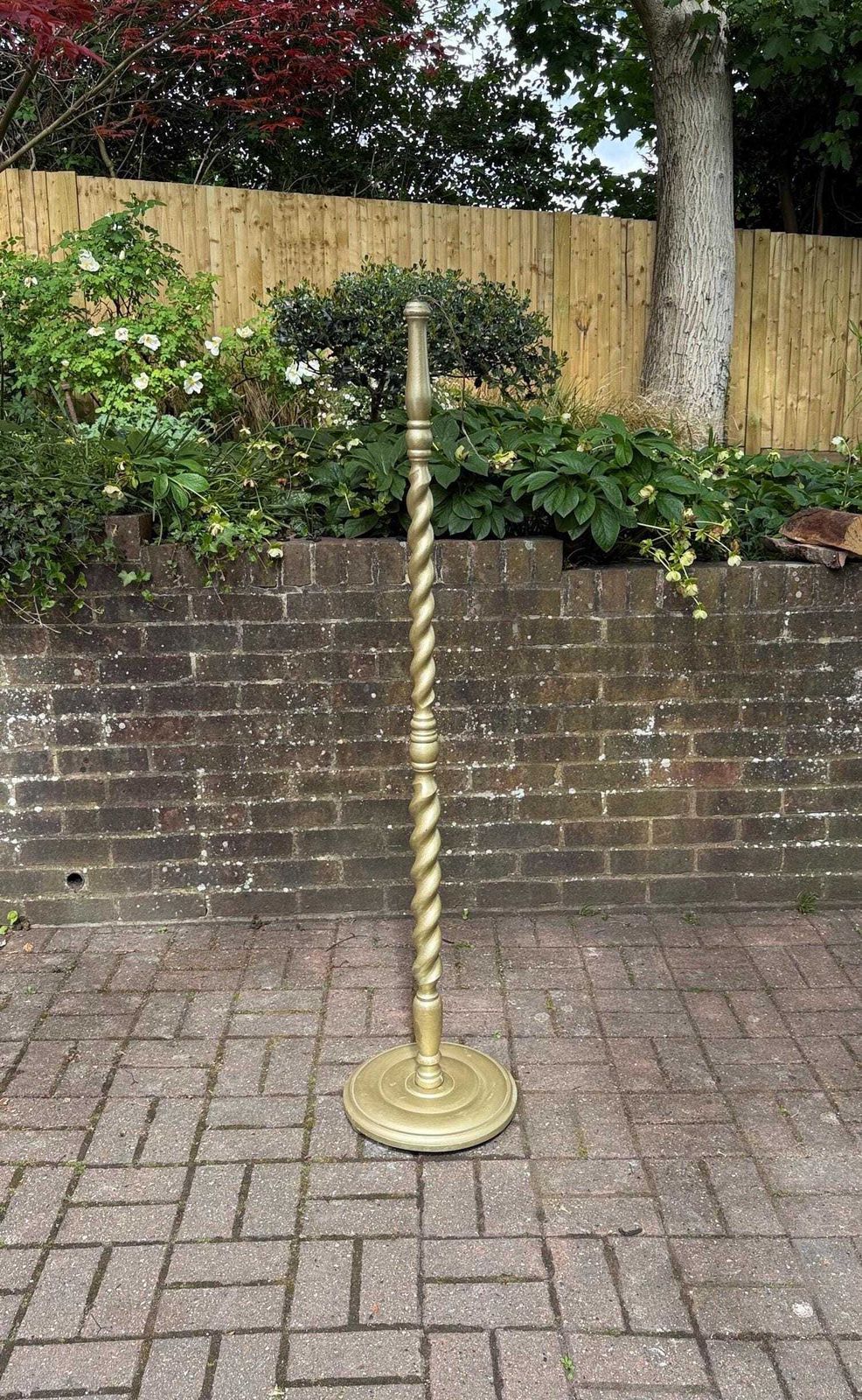 Antique Barley Twist Standard Lamp Gold Painted Wooden Floor Lamp Early Mid 1900s   Needs Wiring