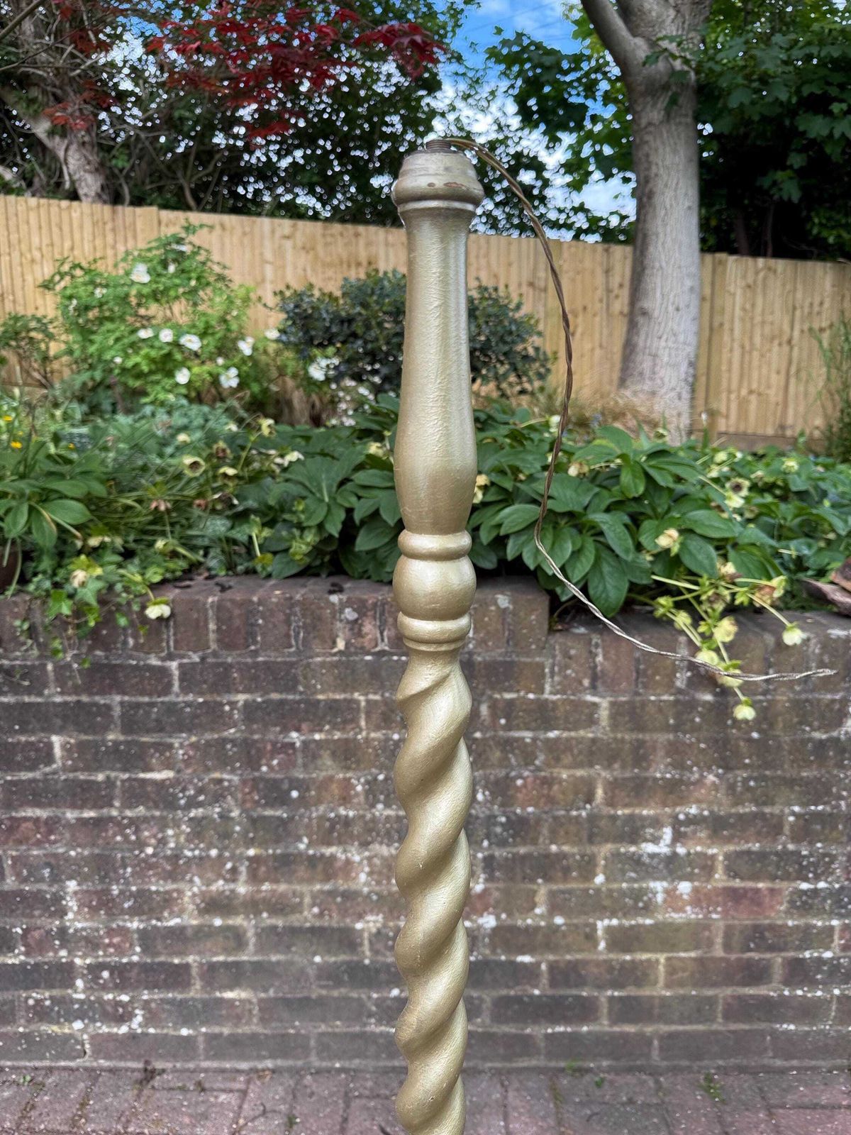150.0 Antique Barley Twist Standard Lamp Gold Painted Wooden Floor Lamp Early Mid 1900s   Needs Wiring photo