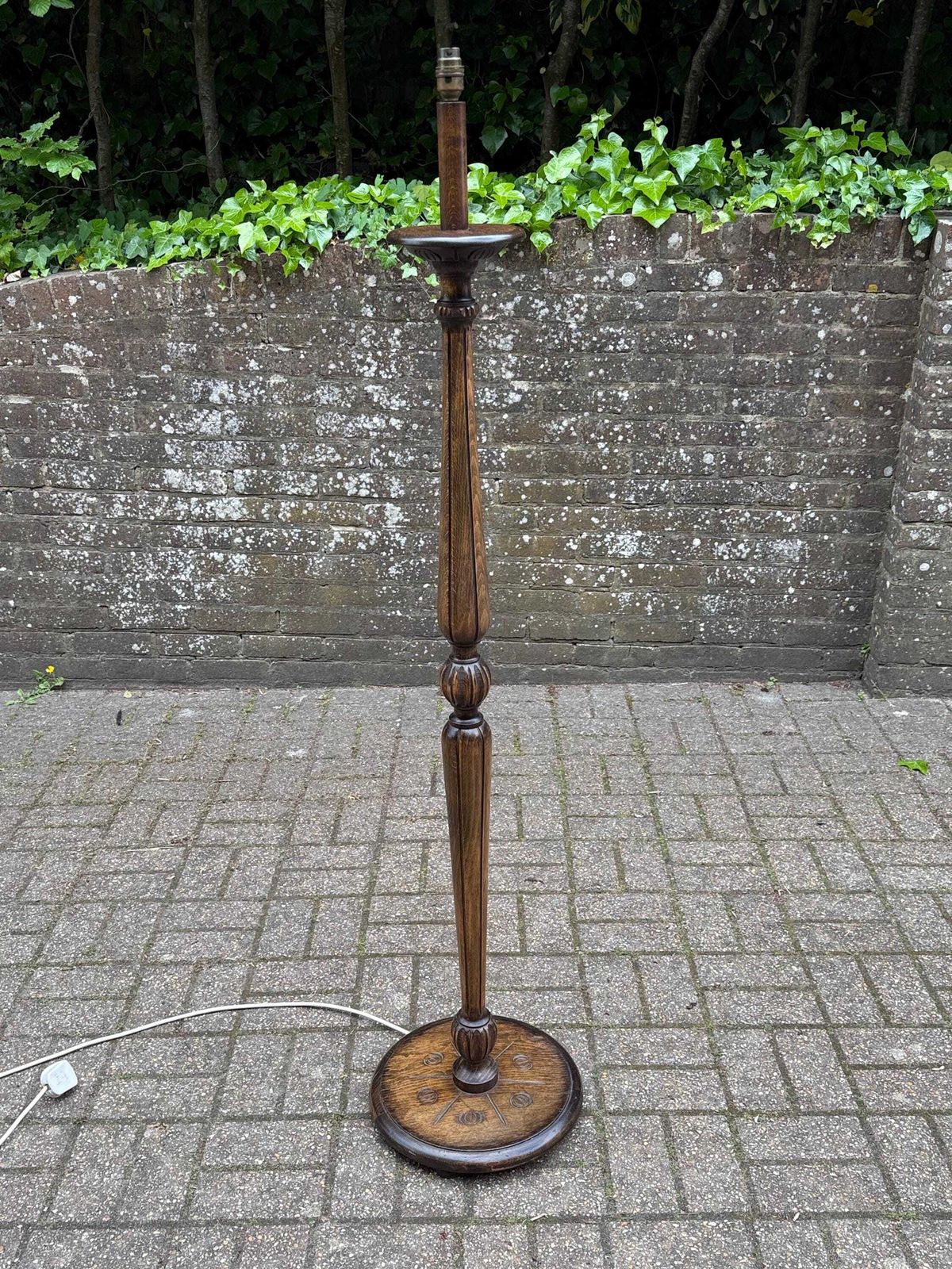 Vintage Oak Standard Lamp Mid Century Retro Wooden Floor Lamp 1960s photo for sale