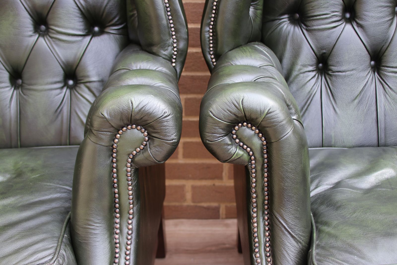 1489.0 Pair Of Manchester Chesterfield High Back Directors Armchairs photo
