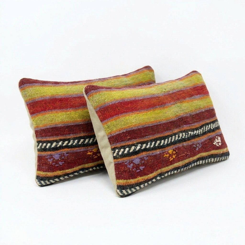 Bohemian Turkse Kilim Lendenkussenhoes 30 x 50 cm, Set van Twee photo for sale