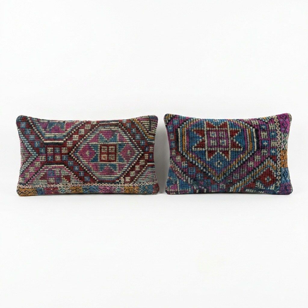 Bohemian Kilim Lumbar Kussenhoes 35 x 52 cm & 30 x 60 cm, Set van Twee