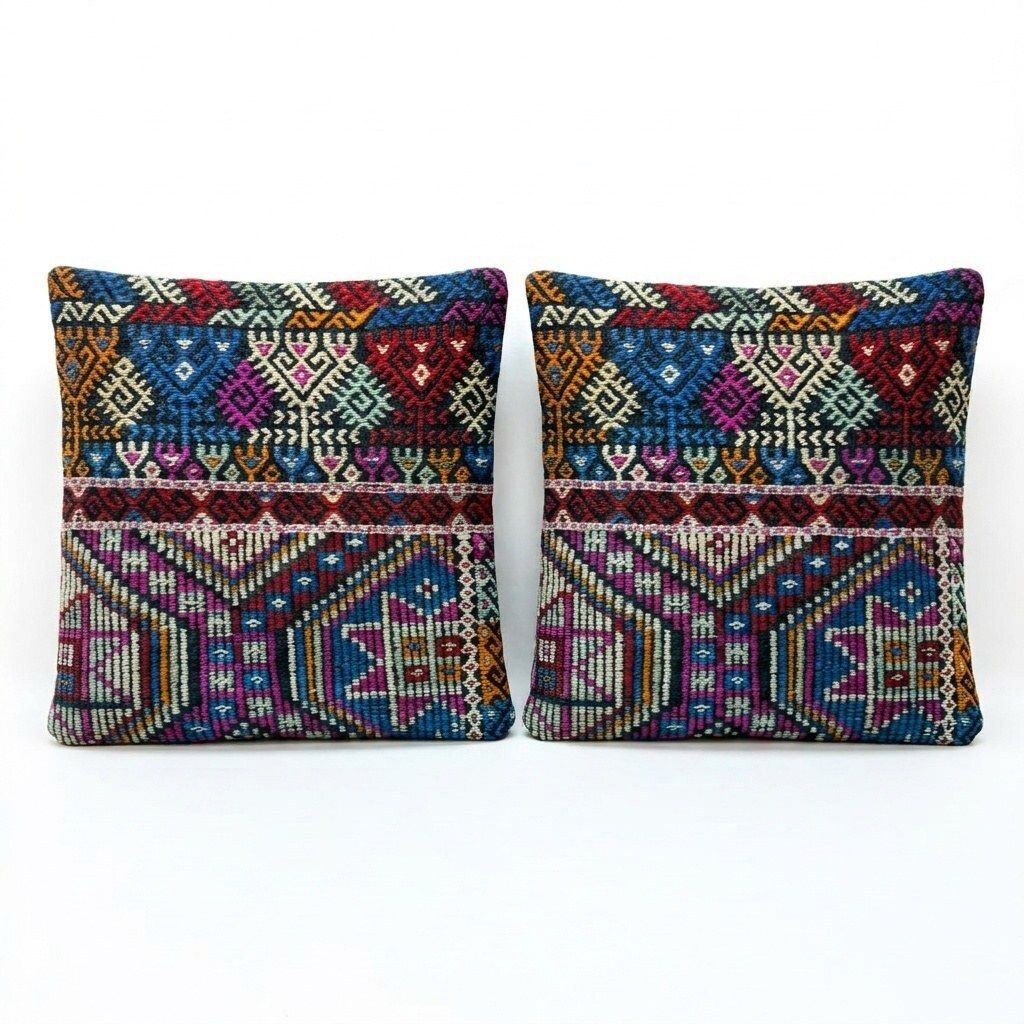 Housse de coussin kilim turc en laine, 49 x 50 cm, lot de deux