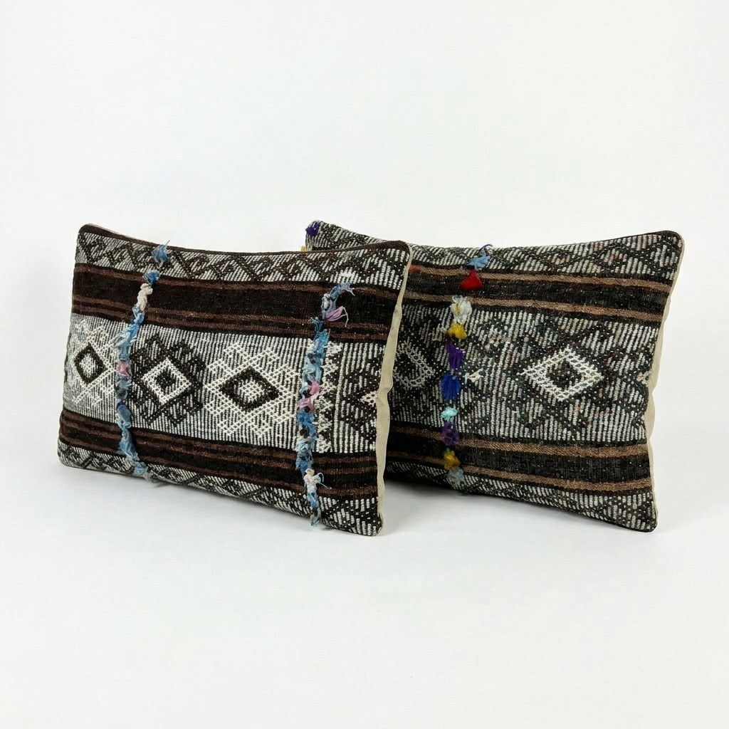 Bohemian Turkish Kilim Lumbar Pillow Cover 40 X 60 Cm & 37 X 60 Cm   Set Of Two photo furniture