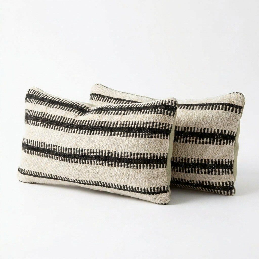 Housse de coussin lombaire kilim turc en laine, 25 x 52 cm, lot de deux photo furniture