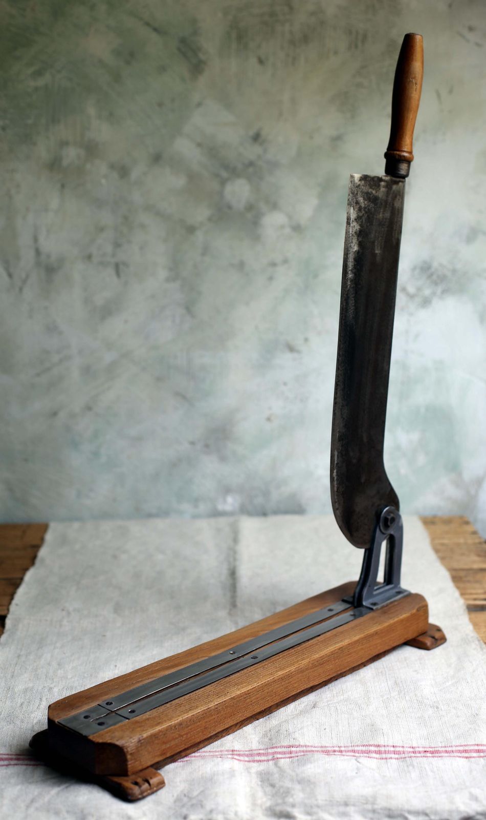 photo for sale Antique French Wooden Bread/Cutting Board Large Hinged Bread Knife Guillotine Professional Restaurant Boulangerie