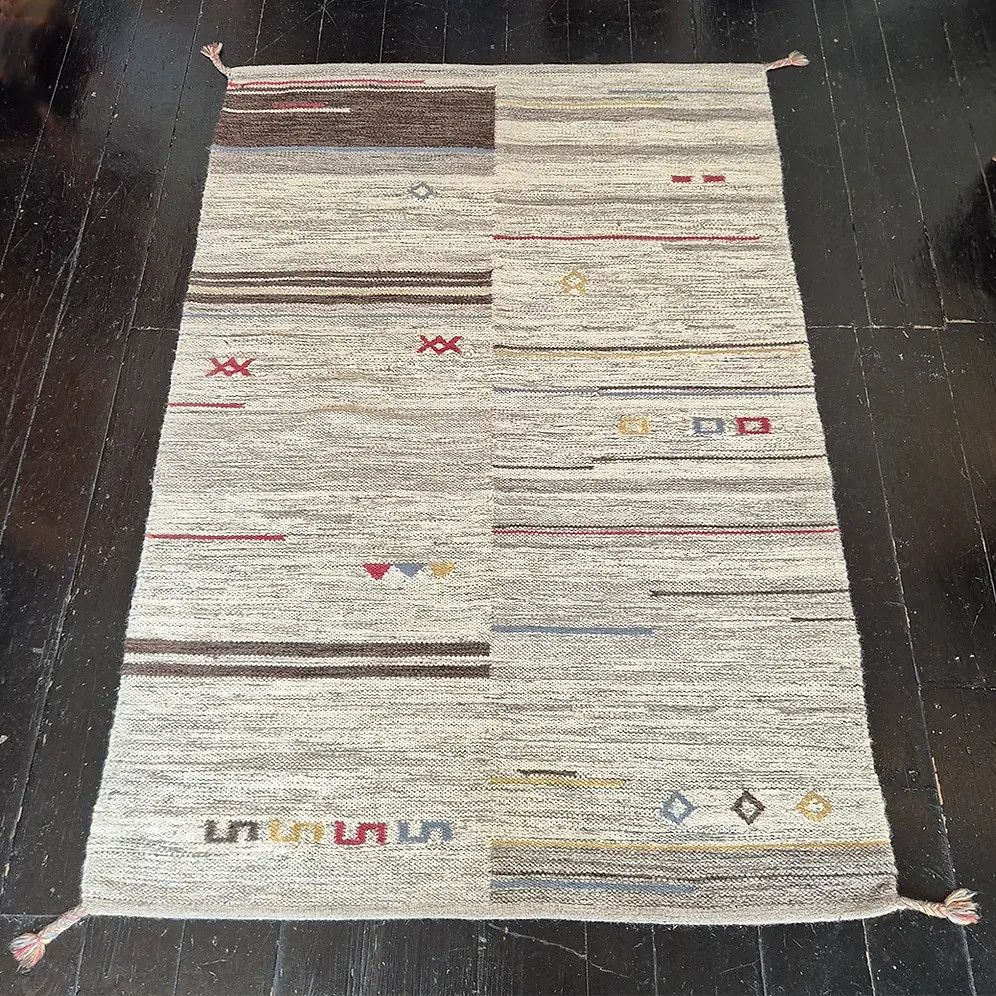 Vintage Gabbeh Style Wool Floor Rug: Mid Century Brutalist Style