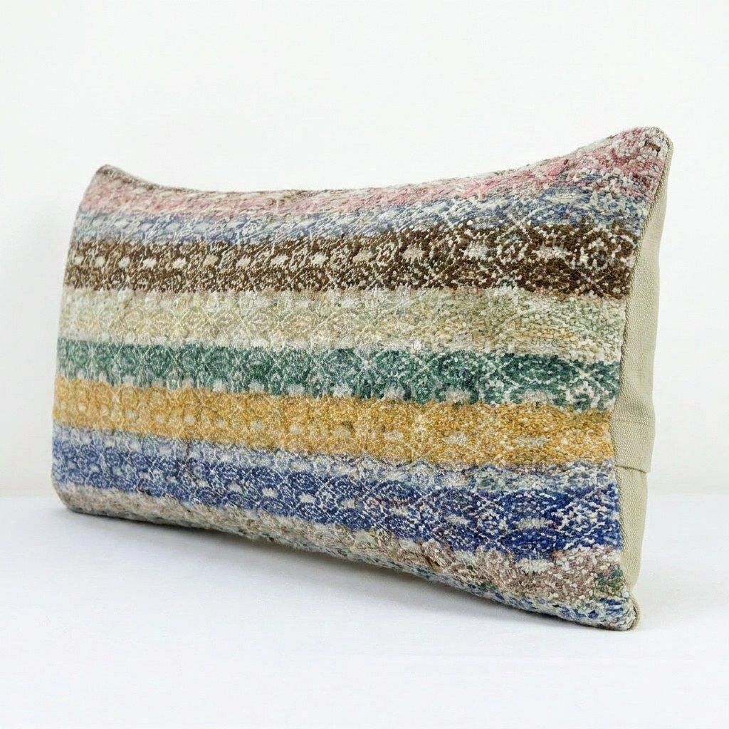 Housse de coussin lombaire kilim turc bohémien, 44 x 126 cm photo for sale