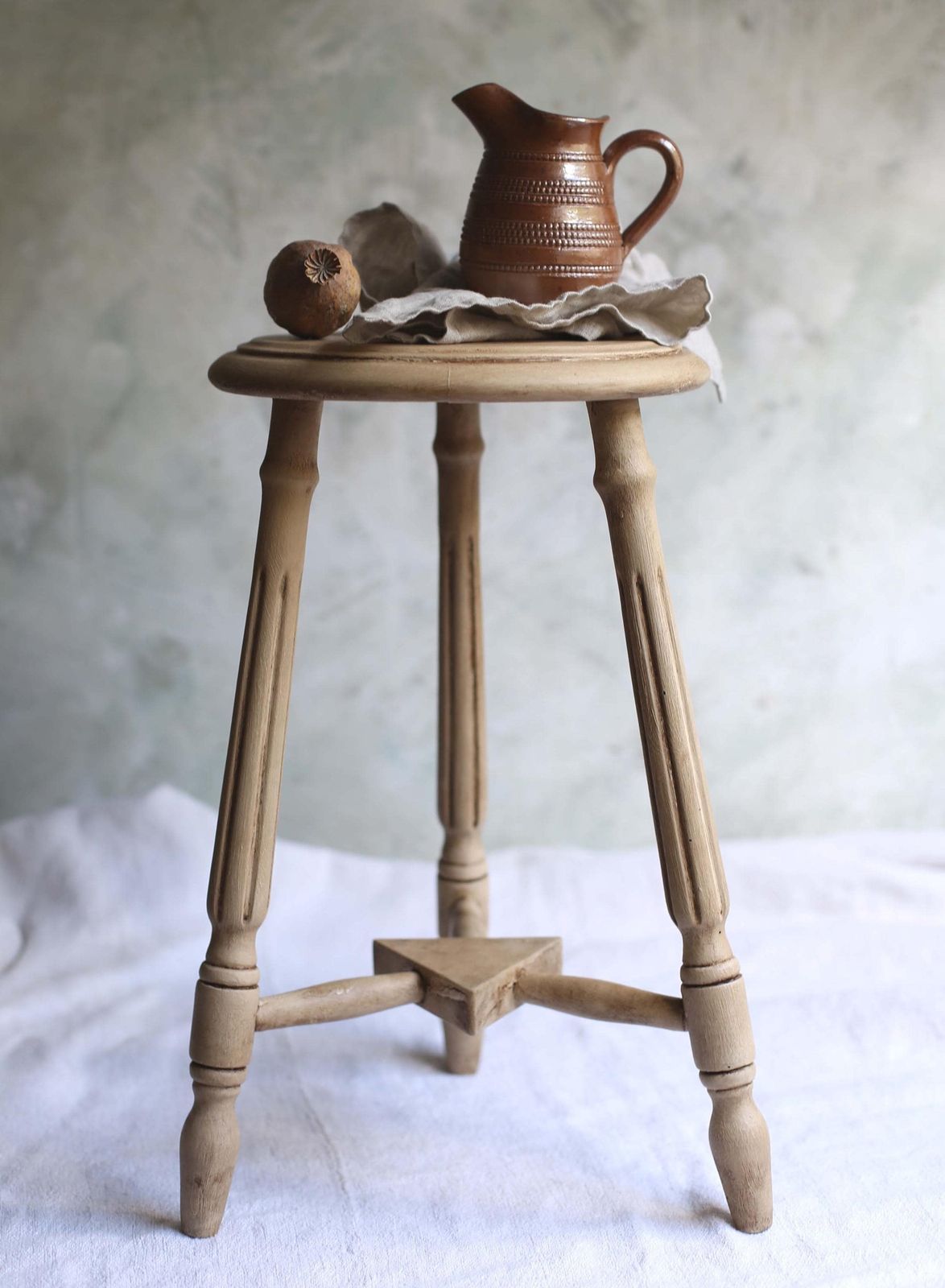 Antique Stool Painted Wooden Arts And Crafts Seat photo for sale