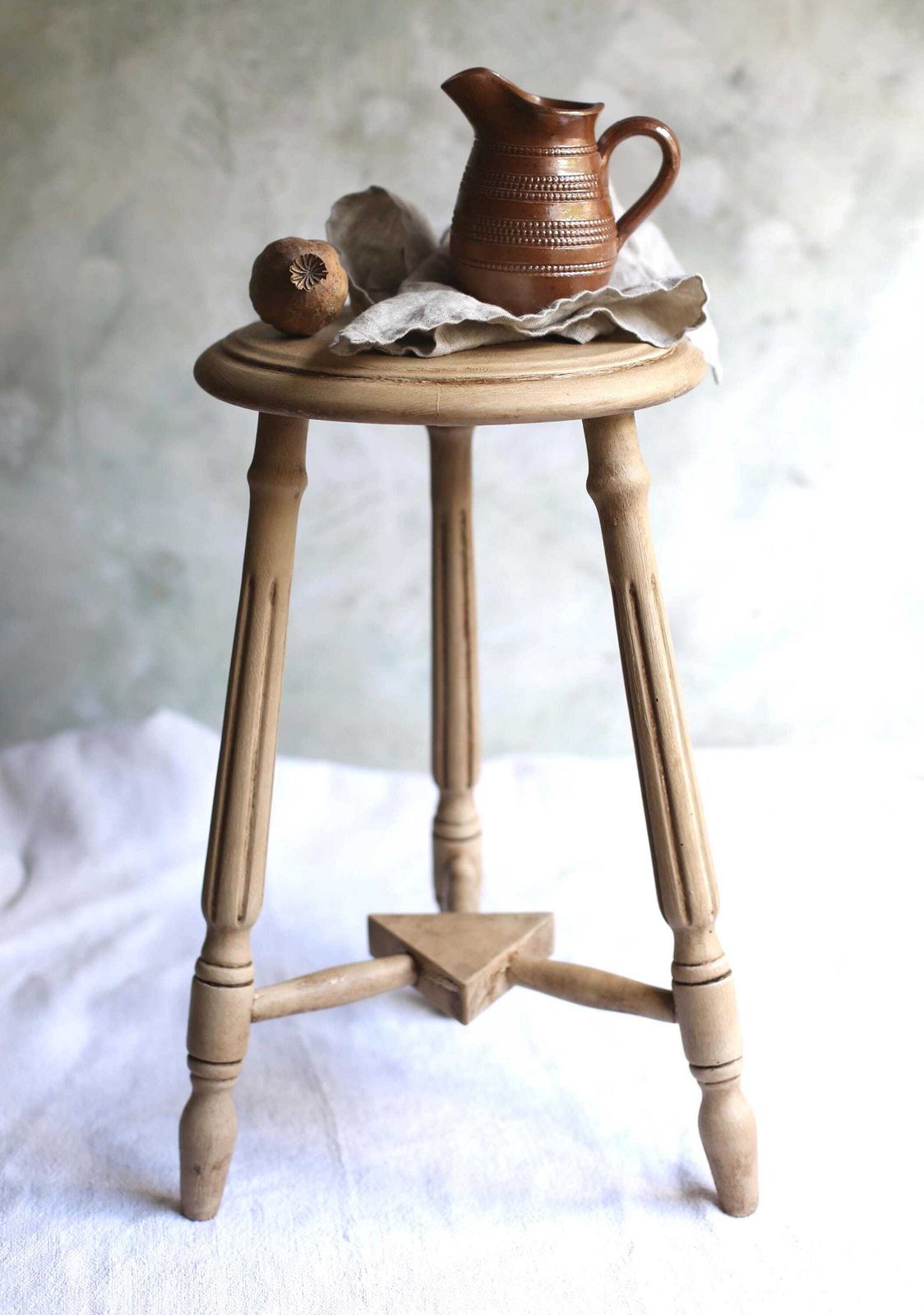 Antique Stool Painted Wooden Arts And Crafts Seat photo vinterior