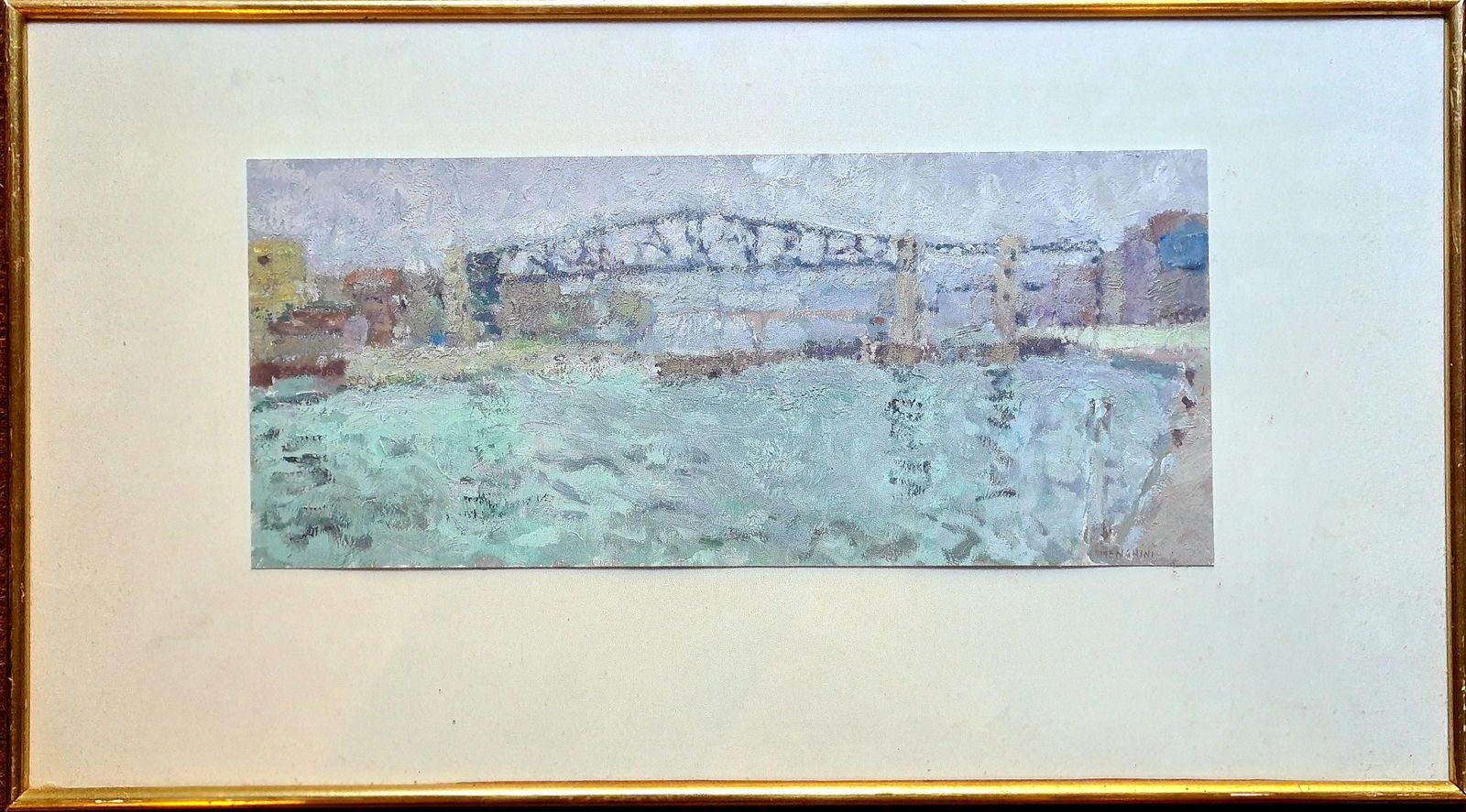 Harbour Scene And Bridge, Oil On Card, Signed, Late 20th Century photo furniture