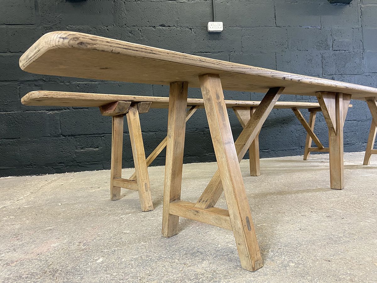 photo vinterior Pair Of French Oak Farmhouse Benches. 2.5 Meters Long