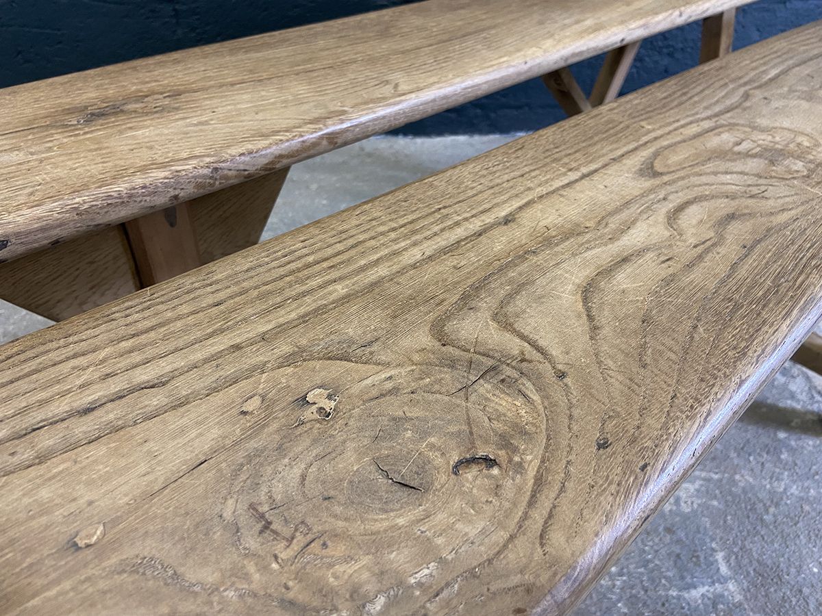 photo vintage Pair Of French Oak Farmhouse Benches. 2.5 Meters Long