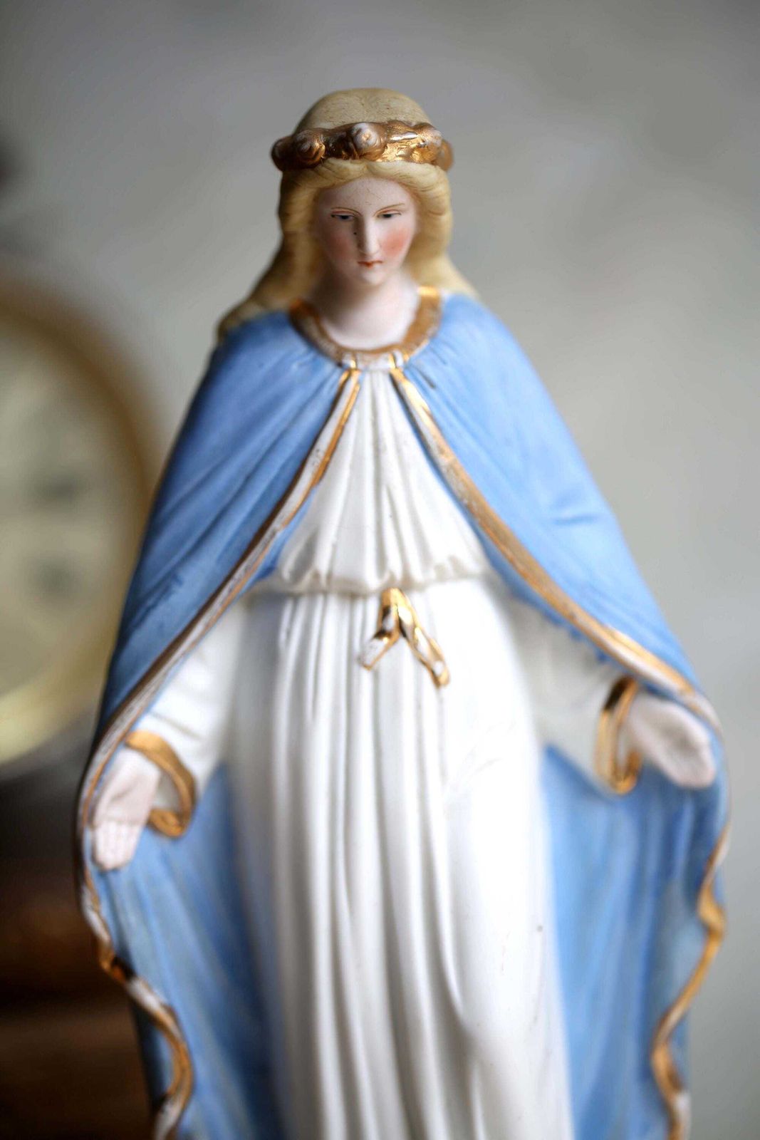 Antique Mary Statue Porcelain Madonna Virgin Our Lady Of Lourdes Religious Figurine photo Art