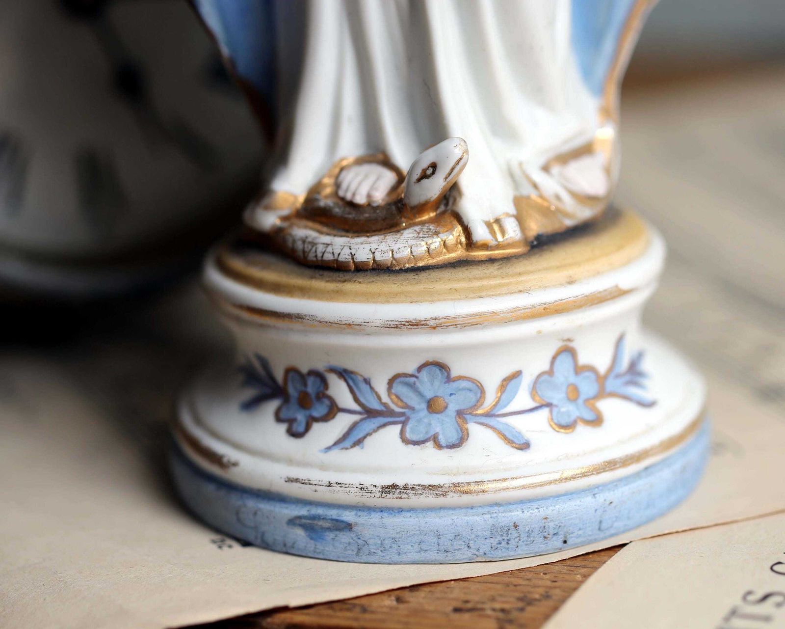 Antique Mary Statue Porcelain Madonna Virgin Our Lady Of Lourdes Religious Figurine photo vintage