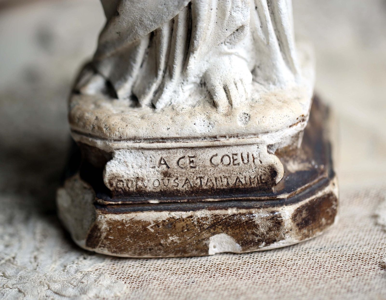 French Antique Chalkware Sacred Heart Jesus Christ Statue 1800s photo vintage