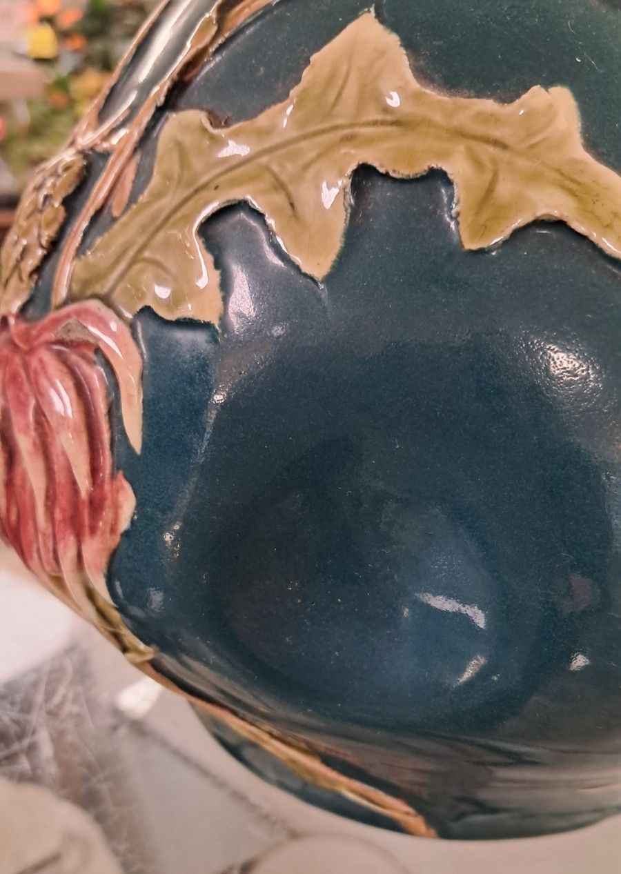 Unusual Pair Of Vintage Dimpled  Vases With Appliqued Clay Thistle Design photo vinterior