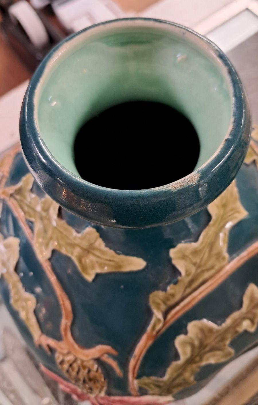 Unusual Pair Of Vintage Dimpled  Vases With Appliqued Clay Thistle Design photo buy