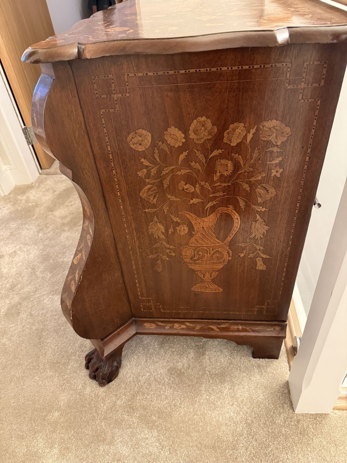 Louis XV Bombe Commode With Marquetry And Clawed Feet photo for sale