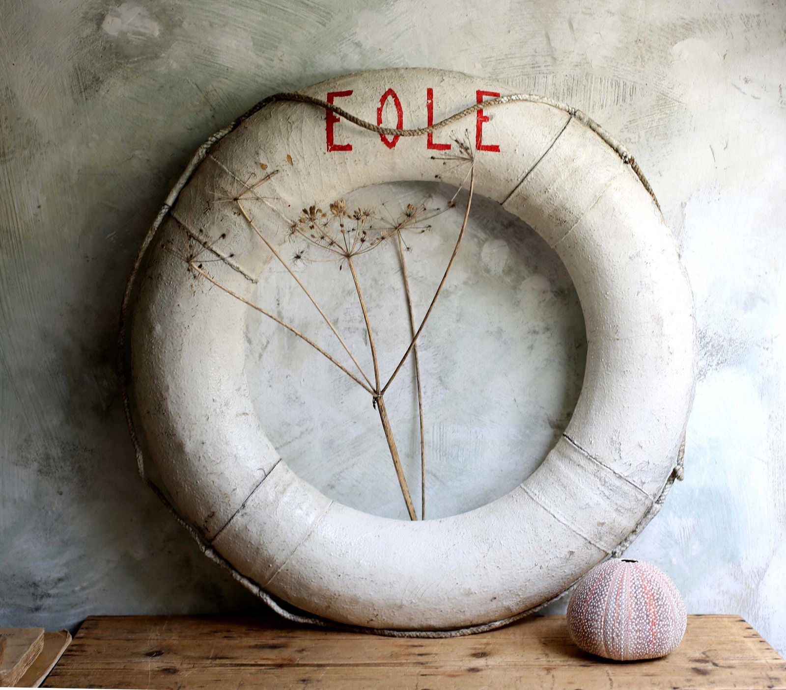 Antique Life Ring Ship Distressed Lifebuoy French Sailing Boat Marine Salvage Nautical Eole photo buy